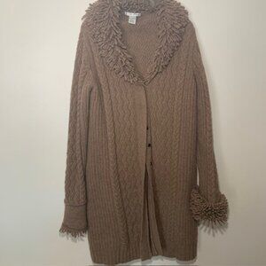 Jillian Jones Luxury 100% Lambswool Boho Lagenlook Duster Brown Cardigan  Size L